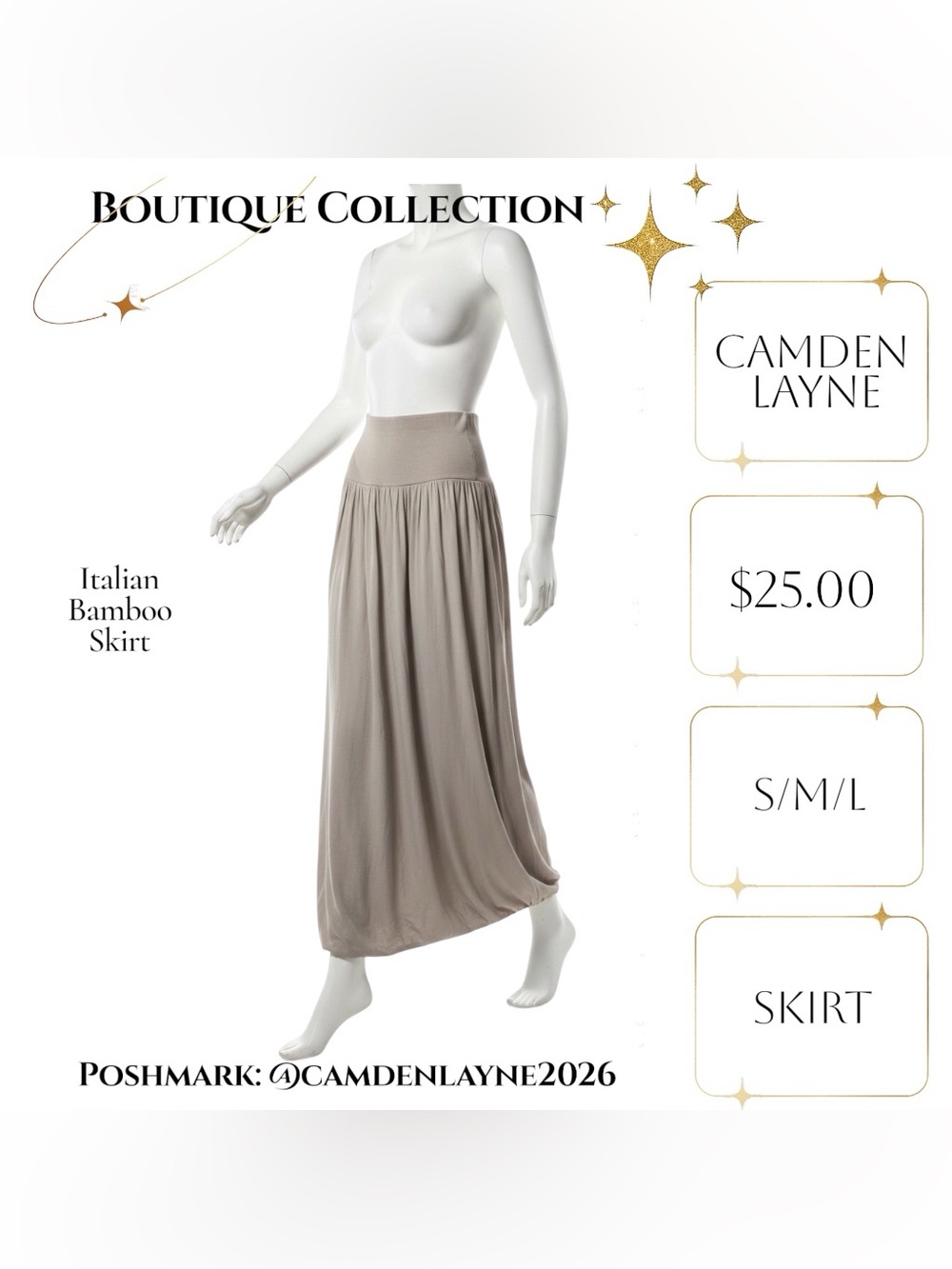 Italian Bamboo Grey-Taupe Maxi Skirt with Wide Waistband - Picture 6 of 8